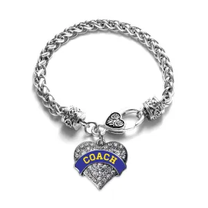 Silver Coach - Blue and Yellow Pave Heart Charm Braided Bracelet