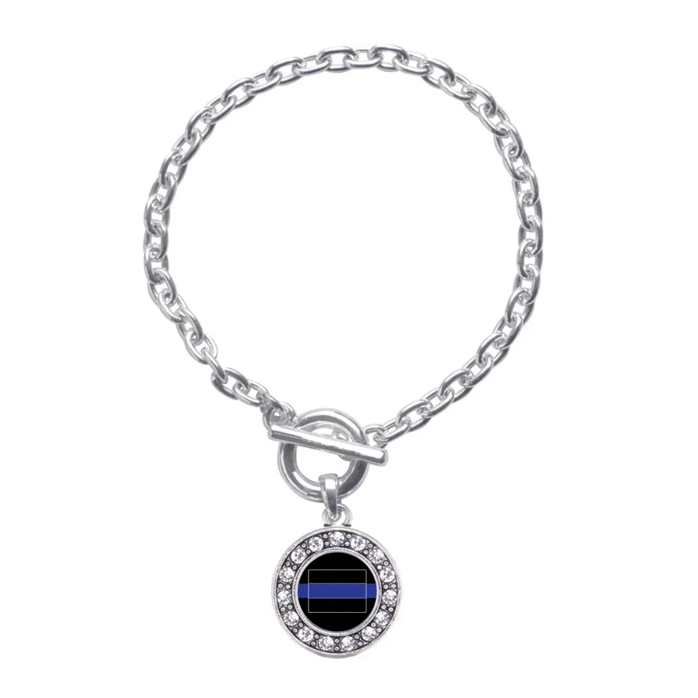 Silver Colorado Thin Blue Line Circle Charm Toggle Bracelet