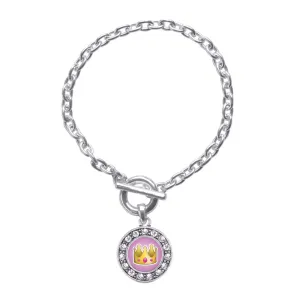 Silver Crown Emoji Circle Charm Toggle Bracelet