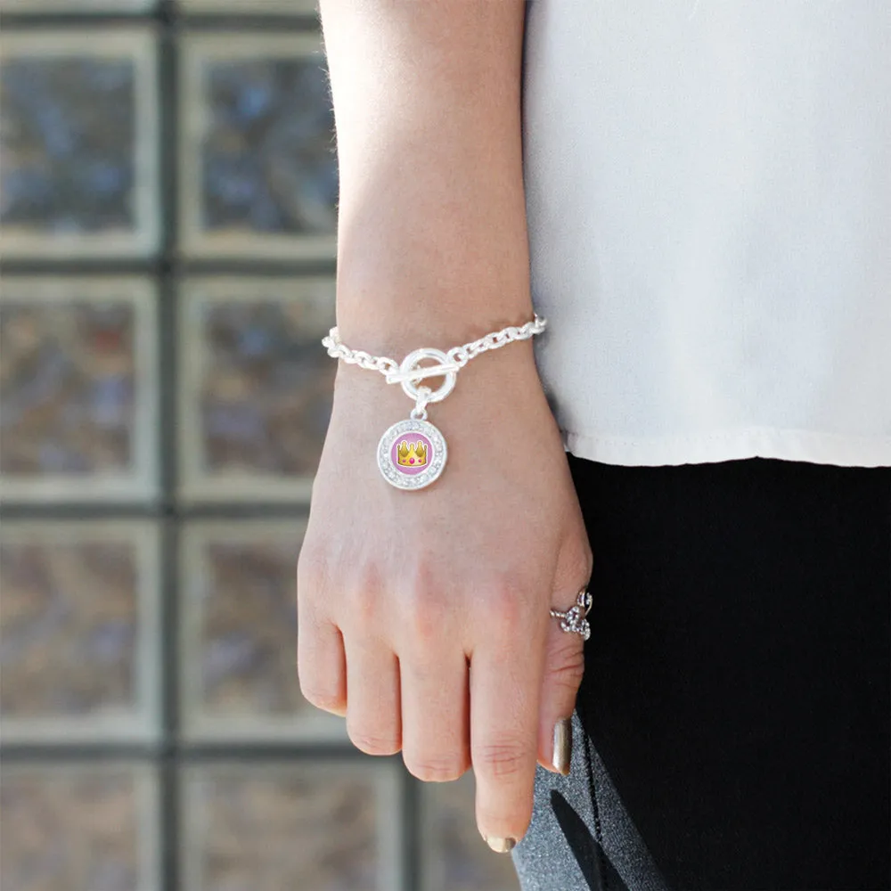 Silver Crown Emoji Circle Charm Toggle Bracelet