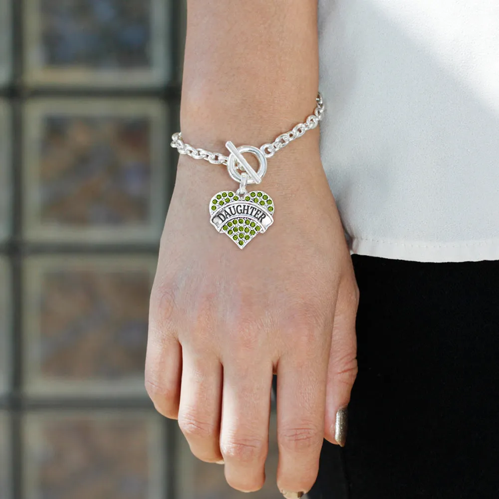 Silver Daughter Green Green Pave Heart Charm Toggle Bracelet