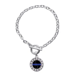 Silver Delaware Thin Blue Line Circle Charm Toggle Bracelet