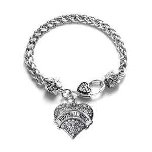 Silver Football Aunt Pave Heart Charm Braided Bracelet