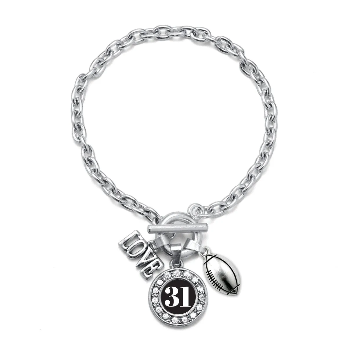 Silver Football - Sports Number 31 Circle Charm Toggle Bracelet