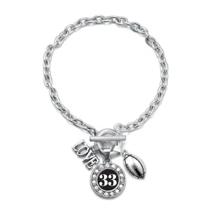 Silver Football - Sports Number 33 Circle Charm Toggle Bracelet