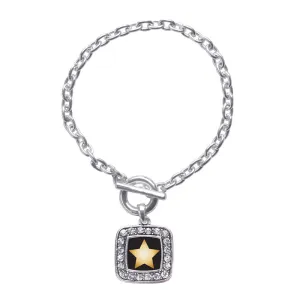 Silver Golden Star Square Charm Toggle Bracelet