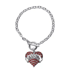 Silver Grandpa Red Red Pave Heart Charm Toggle Bracelet