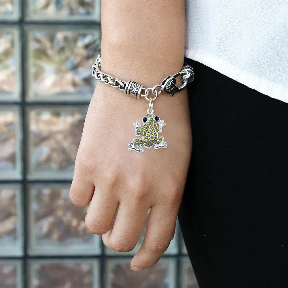 Silver Green Frog Charm Braided Bracelet