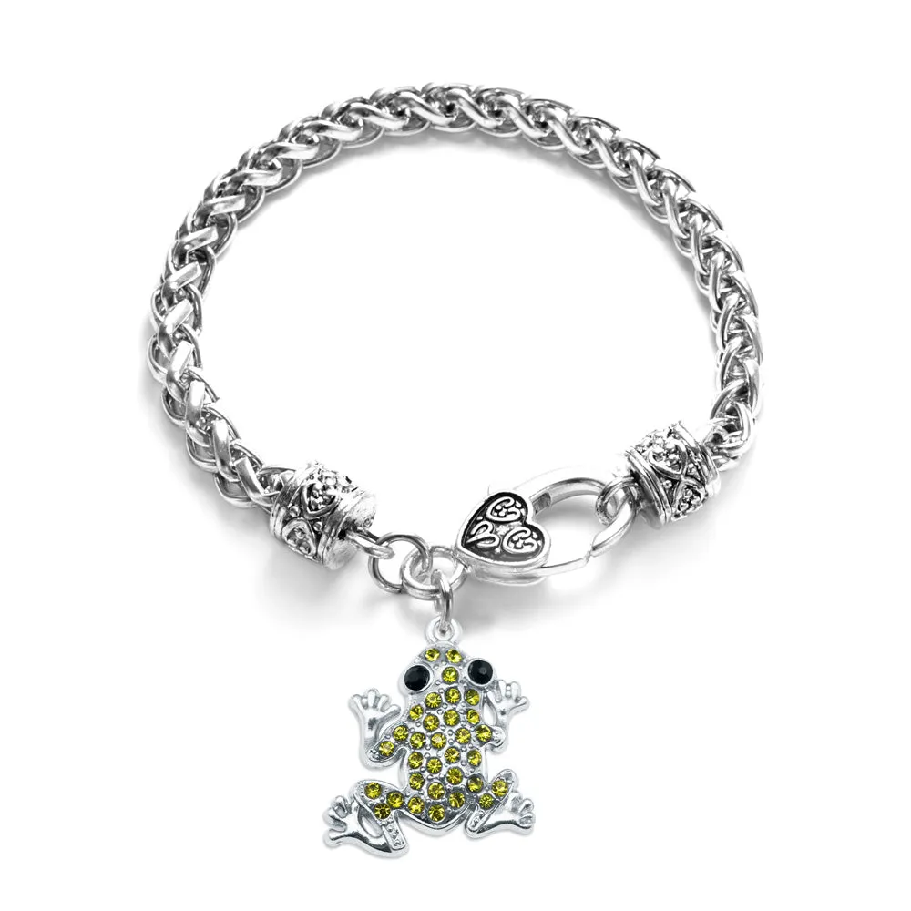 Silver Green Frog Charm Braided Bracelet