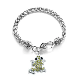 Silver Green Frog Charm Braided Bracelet