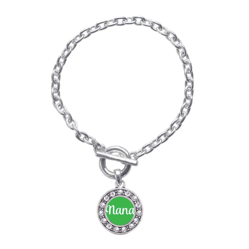 Silver Green Nana Circle Charm Toggle Bracelet