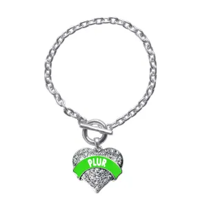 Silver Green PLUR Pave Heart Charm Toggle Bracelet