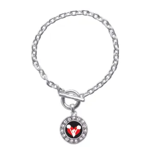 Silver I Heart Cheering Circle Charm Toggle Bracelet