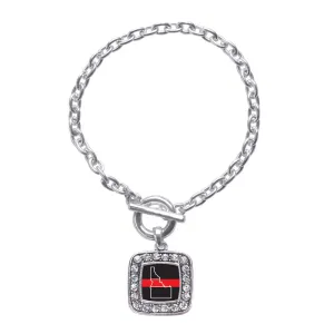 Silver Idaho Thin Red Line Square Charm Toggle Bracelet