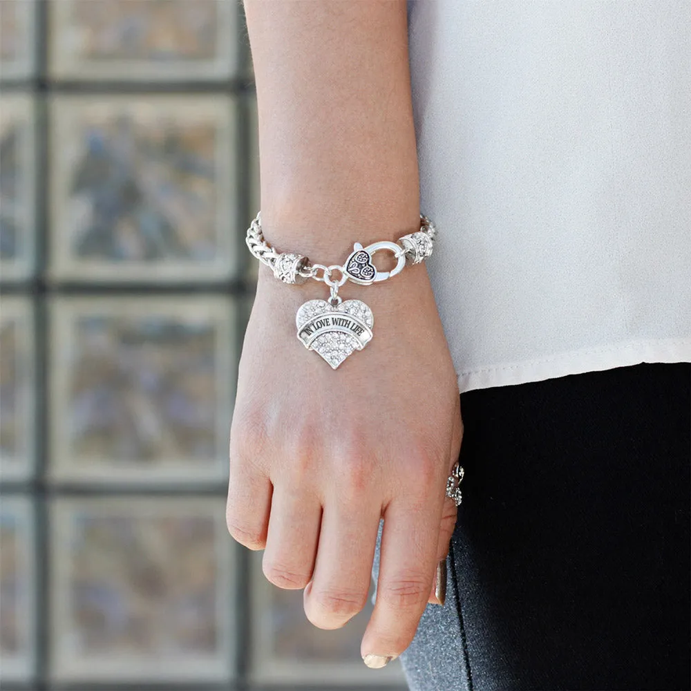 Silver In Love With Life Pave Heart Charm Braided Bracelet