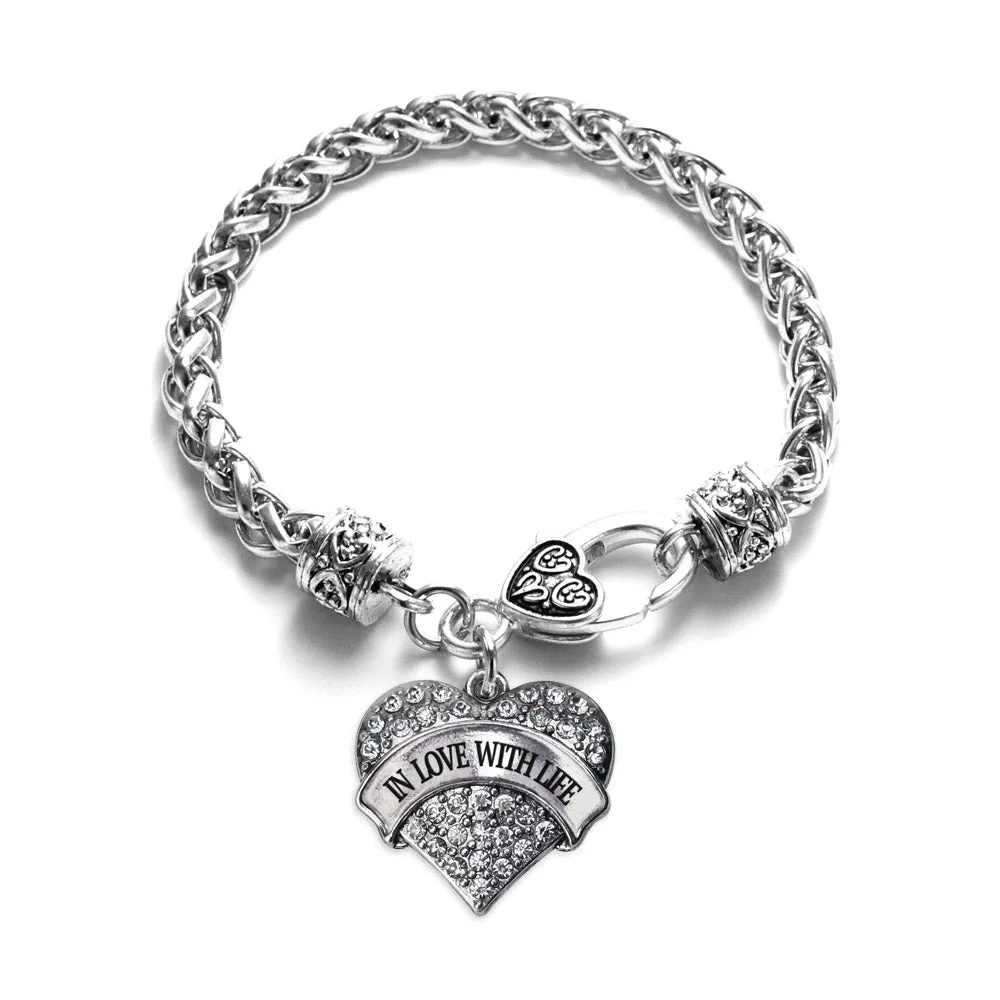 Silver In Love With Life Pave Heart Charm Braided Bracelet