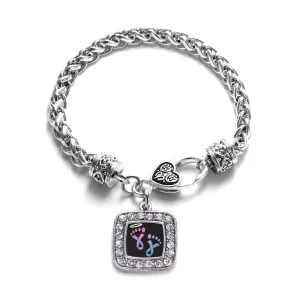 Silver Infancy Loss Square Charm Braided Bracelet