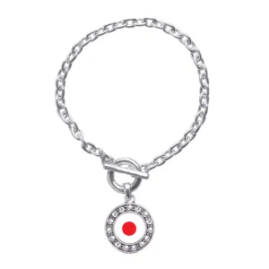 Silver Japan Flag Circle Charm Toggle Bracelet