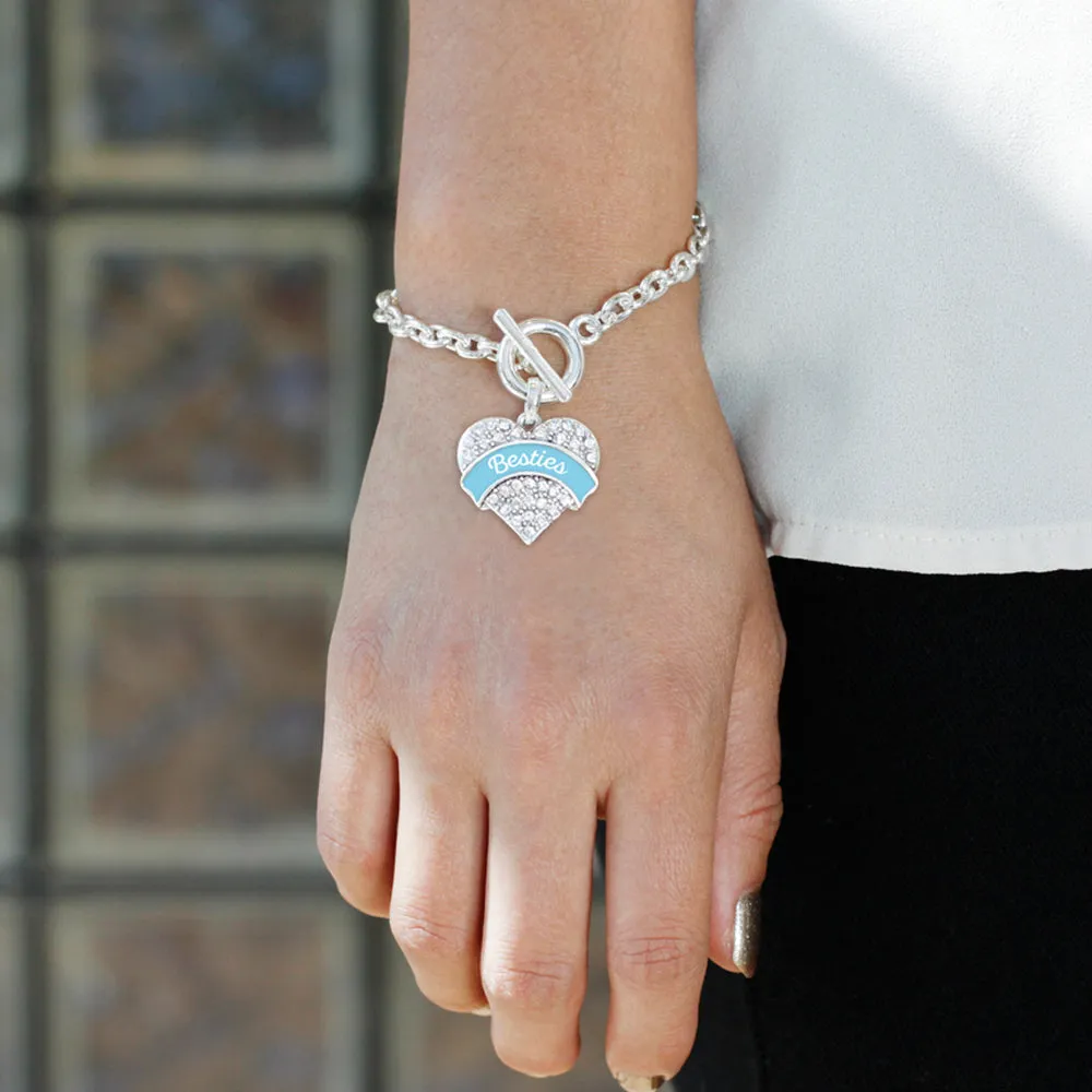 Silver Light Blue Besties Pave Heart Charm Toggle Bracelet