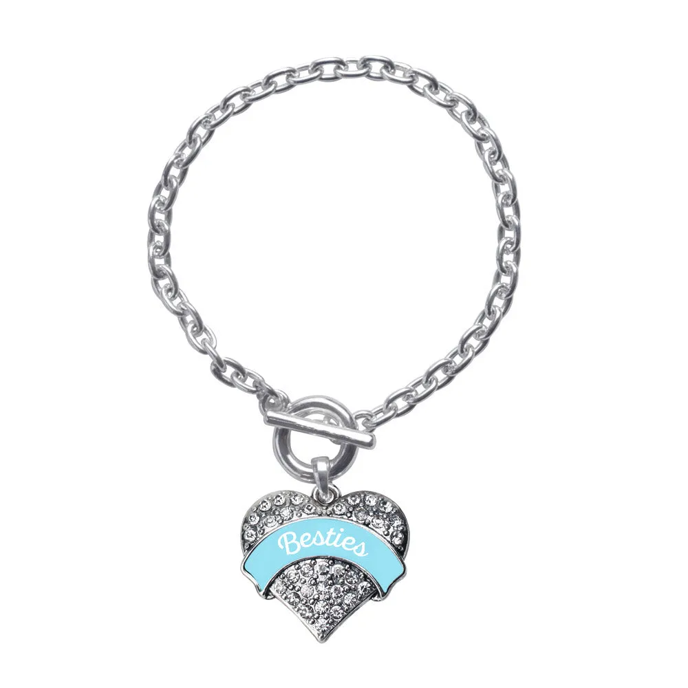 Silver Light Blue Besties Pave Heart Charm Toggle Bracelet