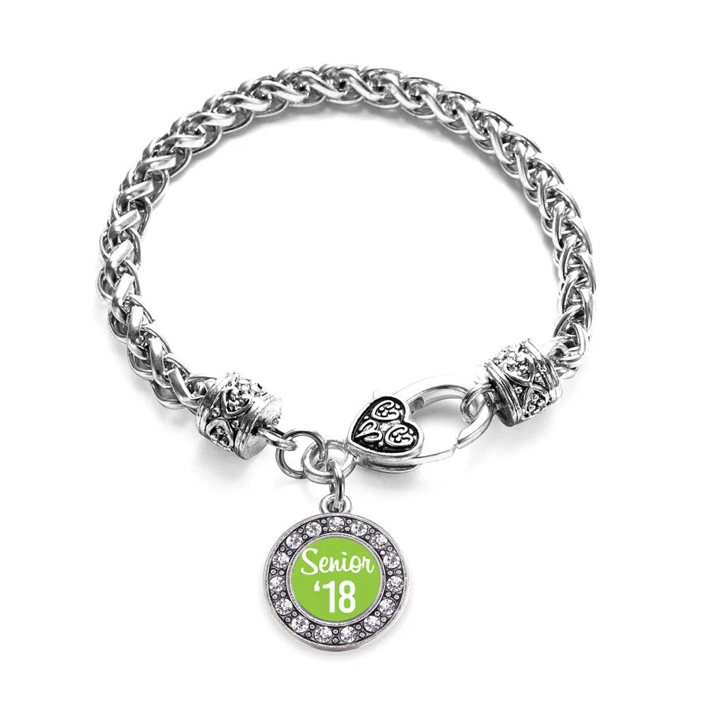 Silver Lime Green Senior '18 Circle Charm Braided Bracelet