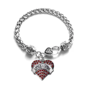 Silver Little Cousin Red Red Pave Heart Charm Braided Bracelet