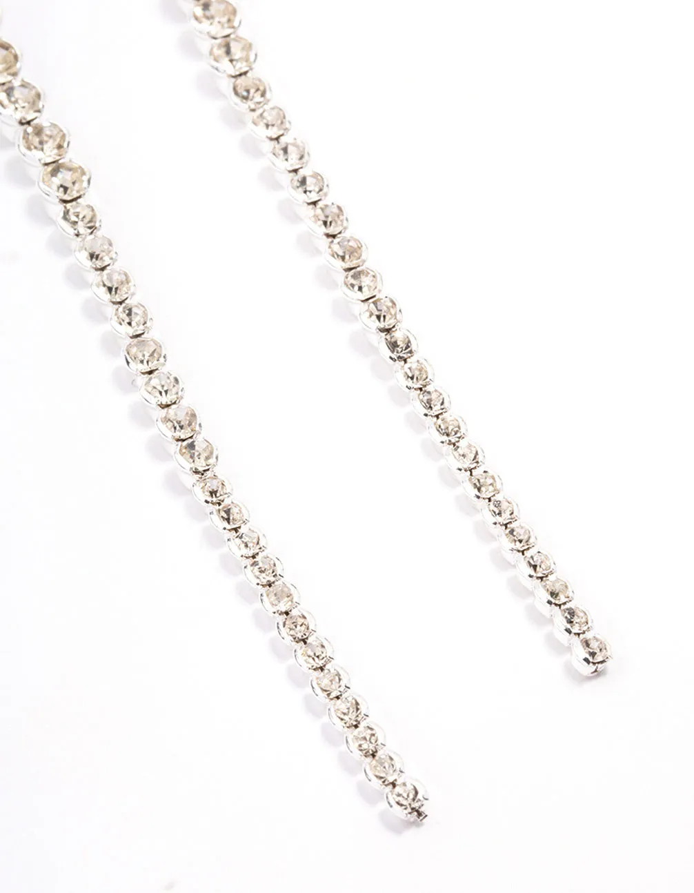 Silver Long Diamante Drop Earrings