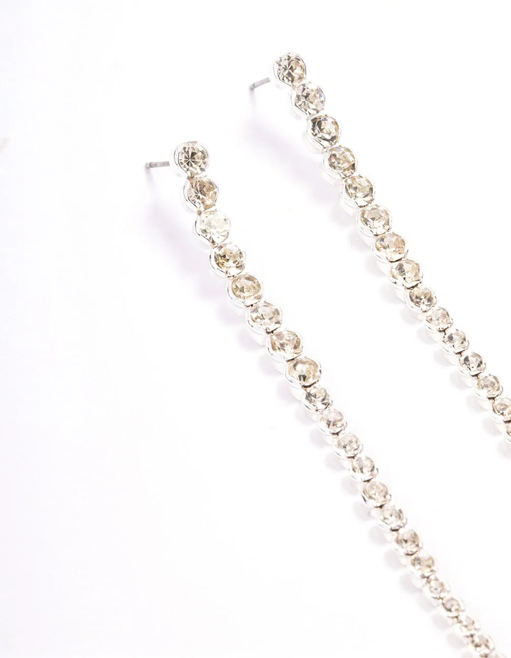 Silver Long Diamante Drop Earrings