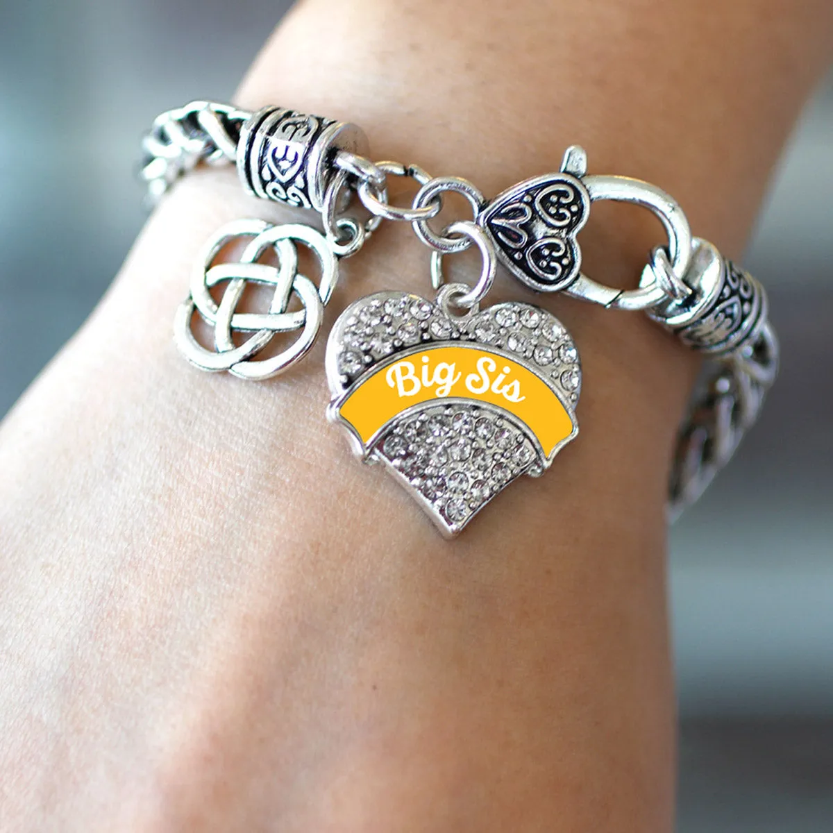 Silver Marigold Big Sis Celtic Knot Pave Heart Charm Braided Bracelet