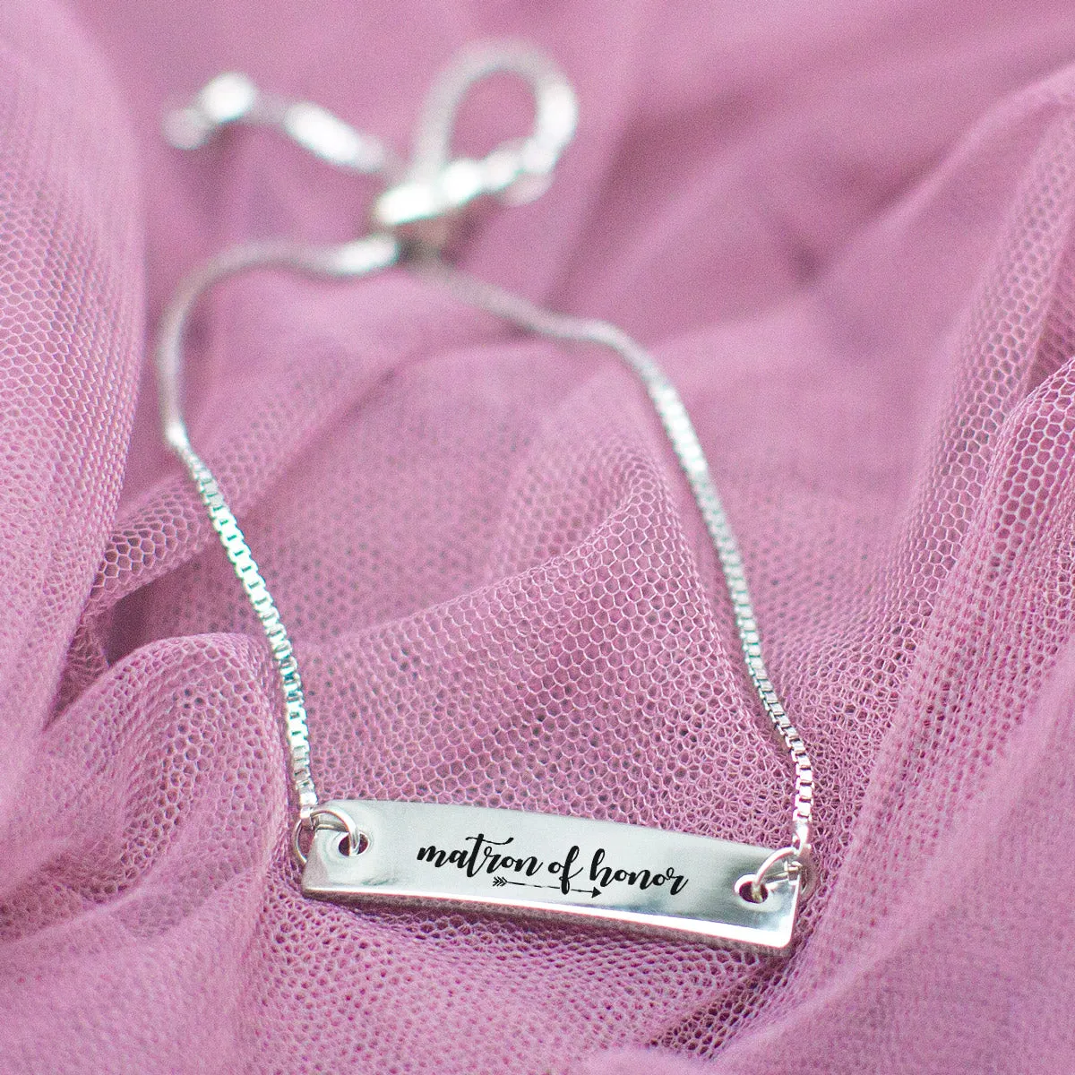 Silver Matron of Honor Adjustable Bar Bracelet