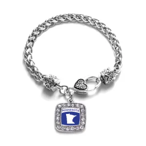 Silver Minnesota Outline Square Charm Braided Bracelet