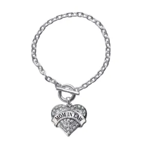 Silver Mom in Law Pave Heart Charm Toggle Bracelet