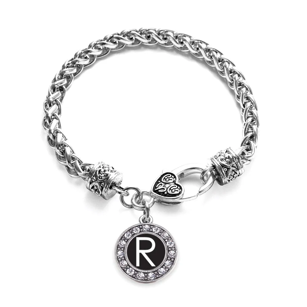 Silver My Initials - Letter R Circle Charm Braided Bracelet