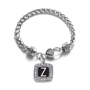 Silver My Initials - Letter Z Square Charm Braided Bracelet