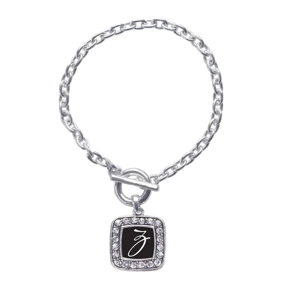 Silver My Script Initials - Letter Z Square Charm Toggle Bracelet