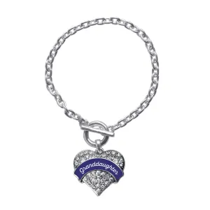 Silver Navy Blue Granddaughter Pave Heart Charm Toggle Bracelet