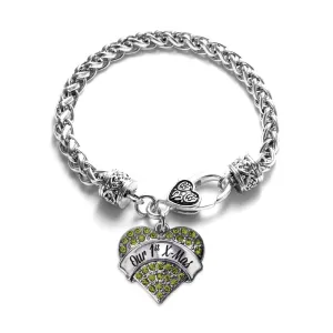 Silver Our 1st X-Mas Green Green Pave Heart Charm Braided Bracelet