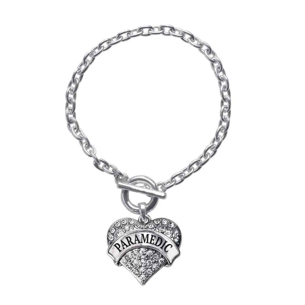 Silver Paramedic Pave Heart Charm Toggle Bracelet