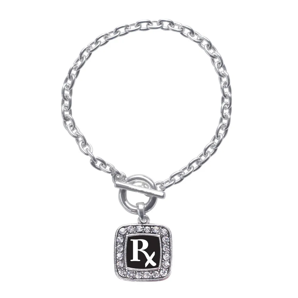 Silver Pharmacy Tech Square Charm Toggle Bracelet