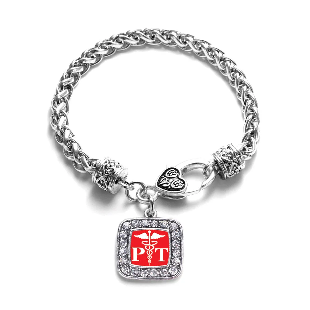 Silver Physical Therapist Square Charm Braided Bracelet