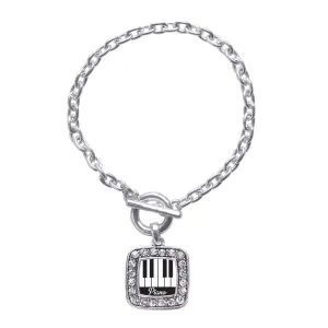 Silver Piano Lovers Square Charm Toggle Bracelet