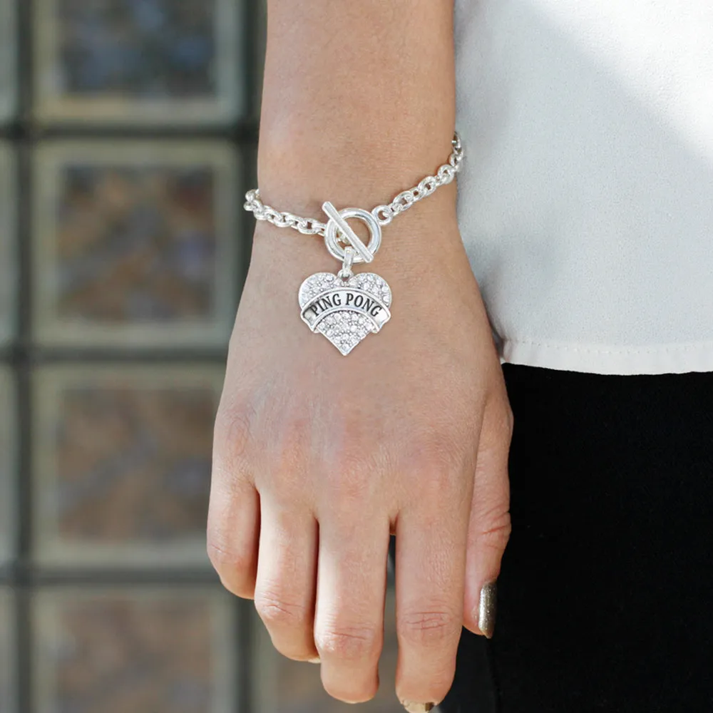 Silver Ping Pong Pave Heart Charm Toggle Bracelet