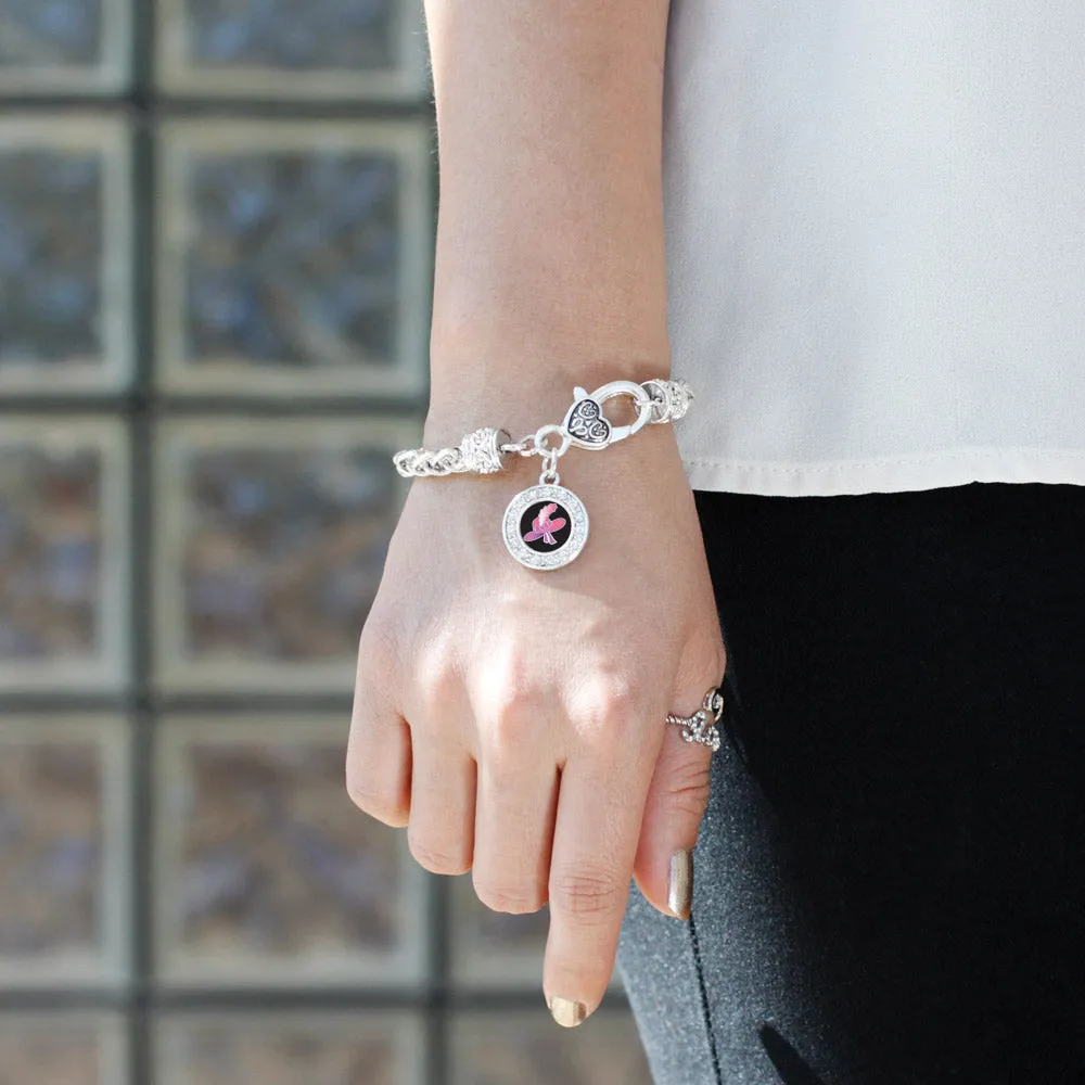 Silver Pink Hat Circle Charm Braided Bracelet