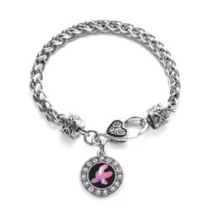 Silver Pink Hat Circle Charm Braided Bracelet