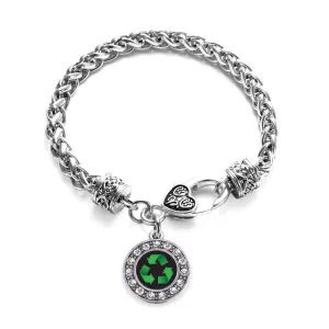 Silver Recycle Circle Charm Braided Bracelet