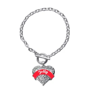 Silver Red Jolly Pave Heart Charm Toggle Bracelet