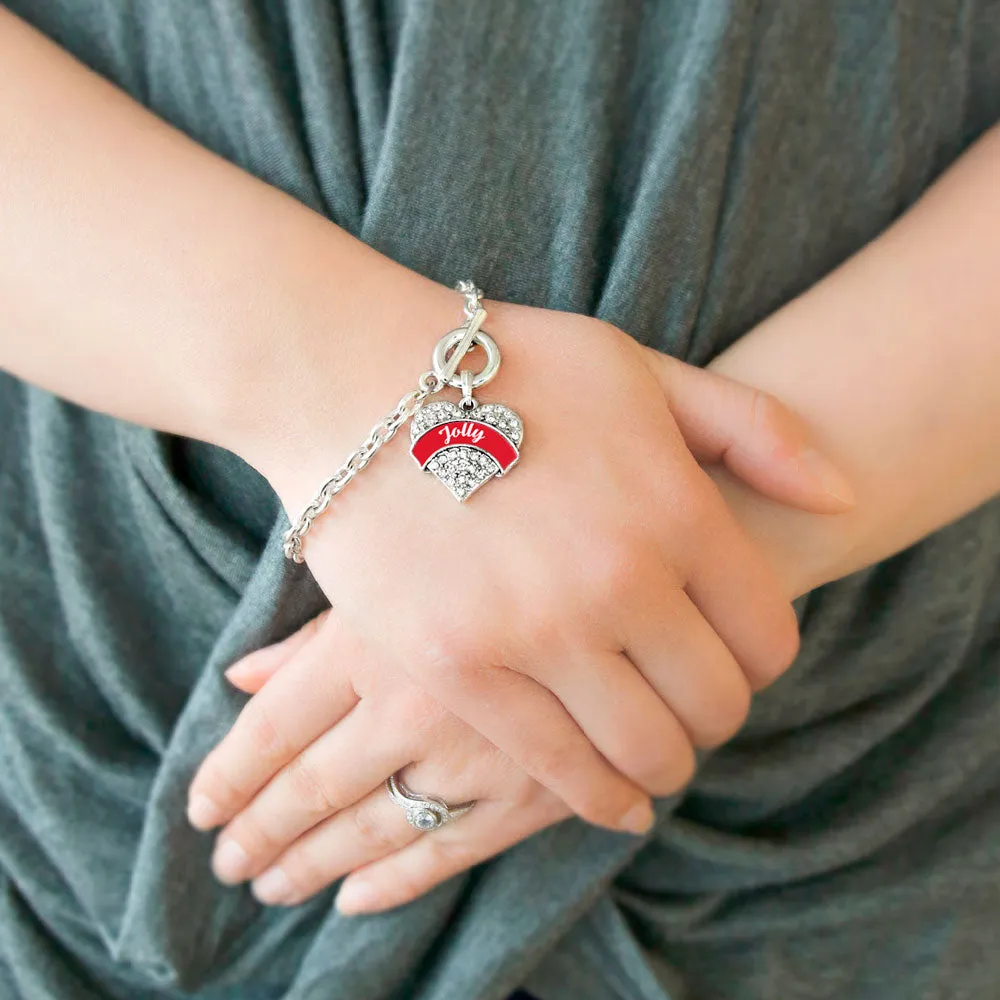 Silver Red Jolly Pave Heart Charm Toggle Bracelet