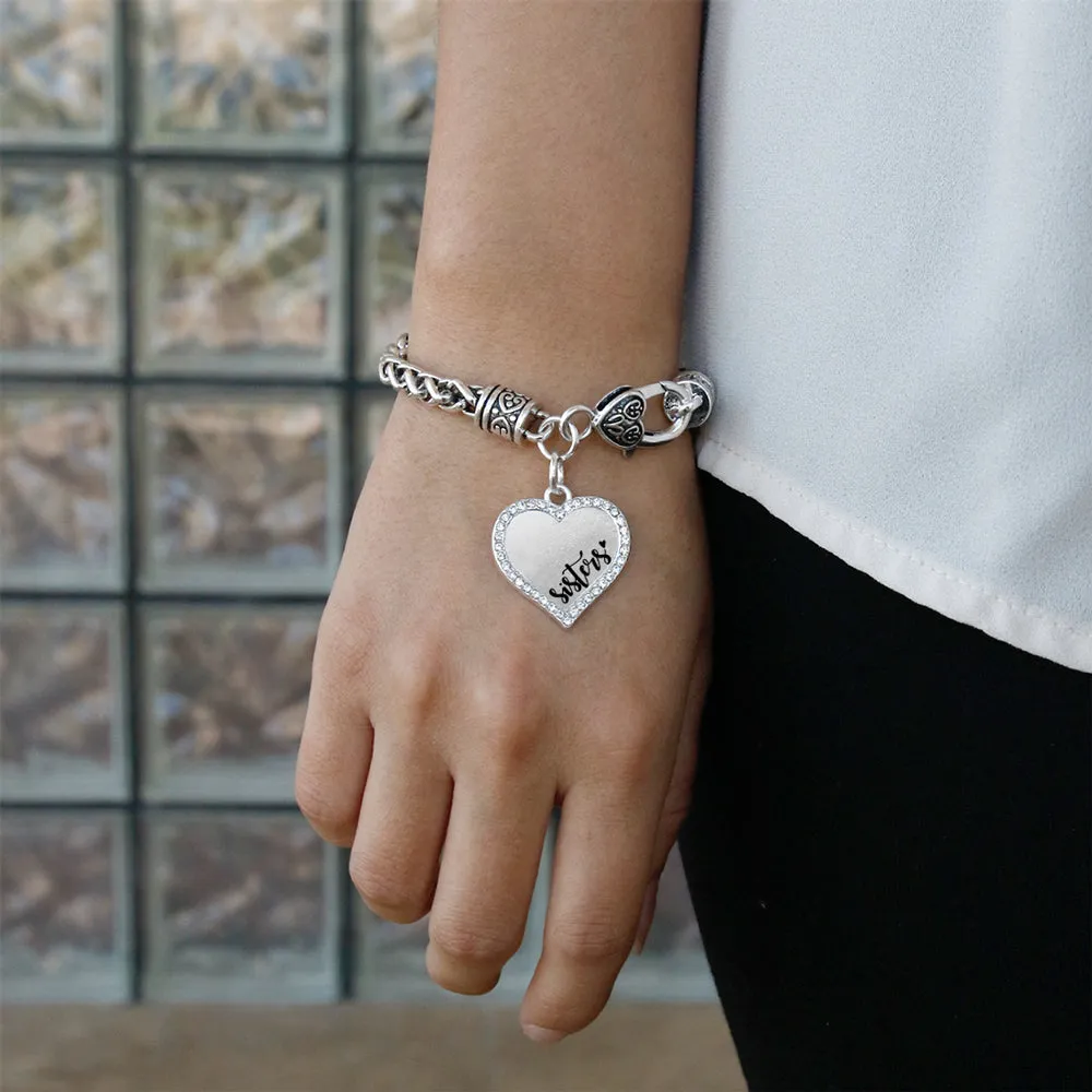 Silver Sisters Open Heart Charm Braided Bracelet