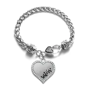 Silver Sisters Open Heart Charm Braided Bracelet