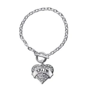 Silver Spain Pave Heart Charm Toggle Bracelet